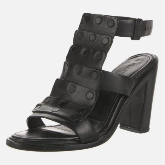 Rag & Bone 'Deane' Studded Paneled Pebbled Leather High Heels in Black Size 38 - Picture 2 of 8